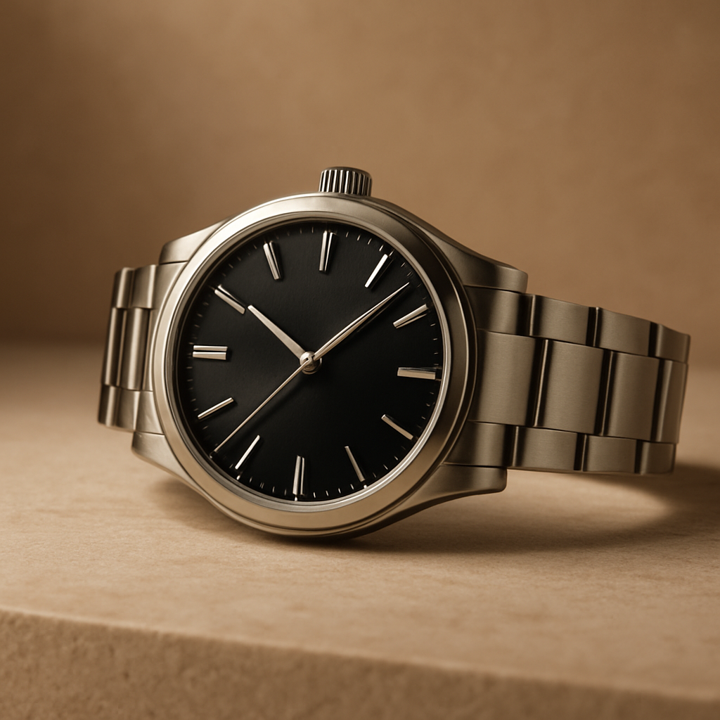 Fotografía de producto de un reloj de lujo sobre superficie de piedra